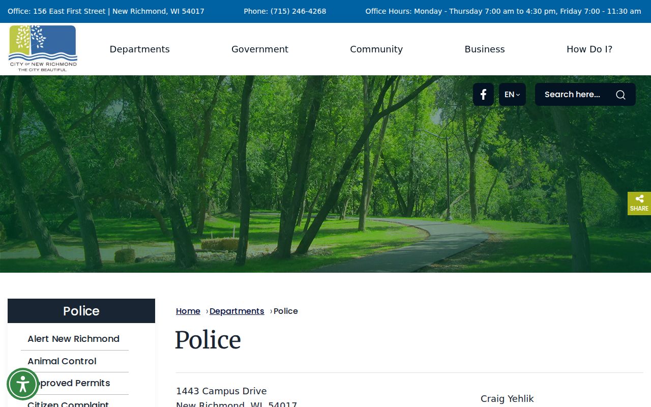 New Richmond criminal records and police department contact page