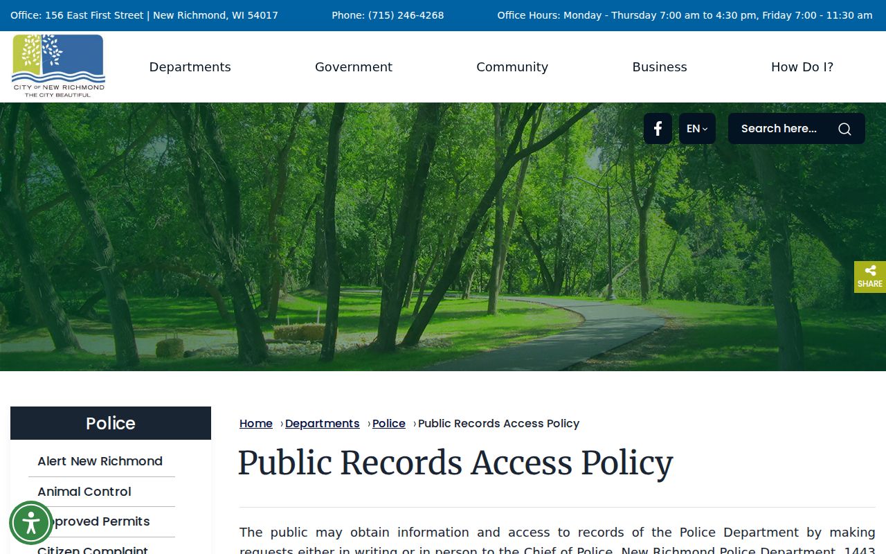 New Richmond criminal records public access policy