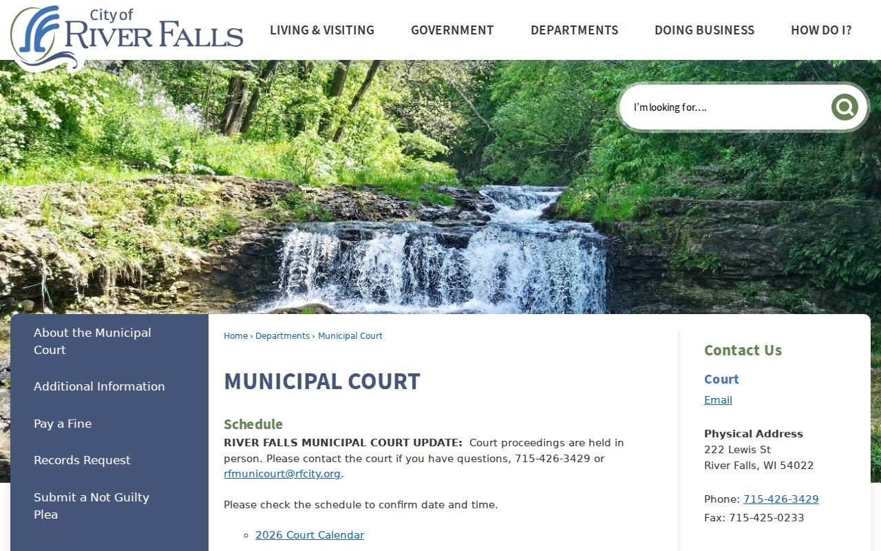 River Falls criminal records and Municipal Court page