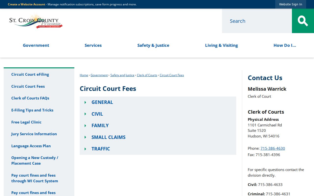 St. Croix County criminal court case copy fees