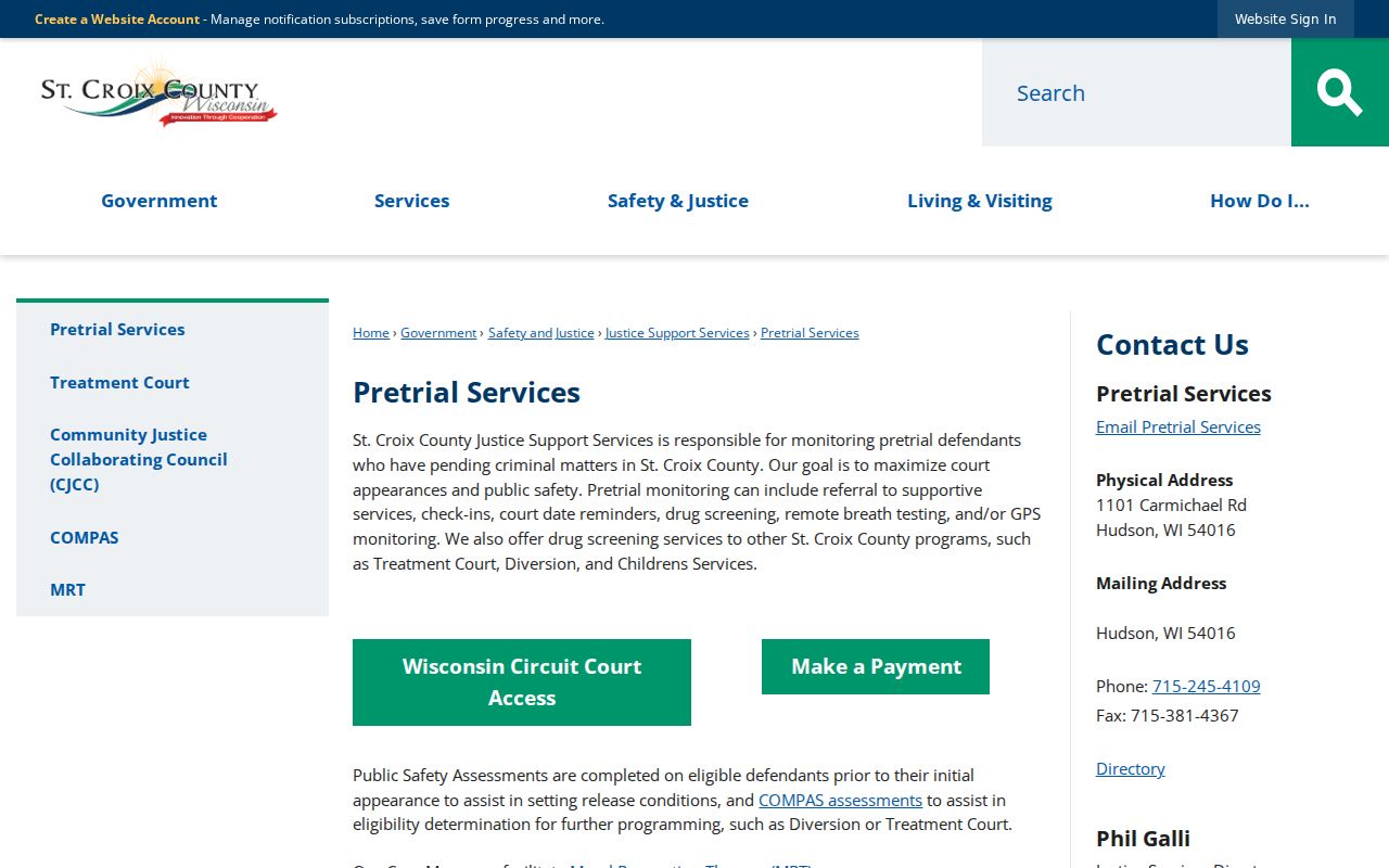 St. Croix County criminal records pretrial services