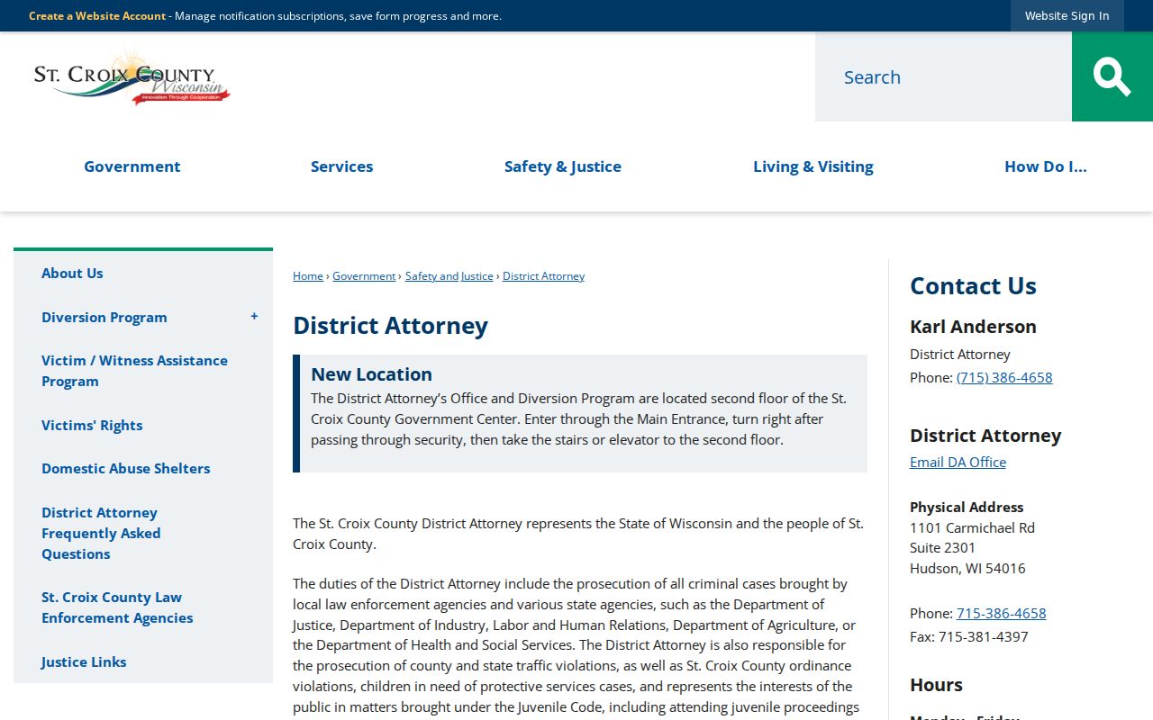 St. Croix County criminal records District Attorney office